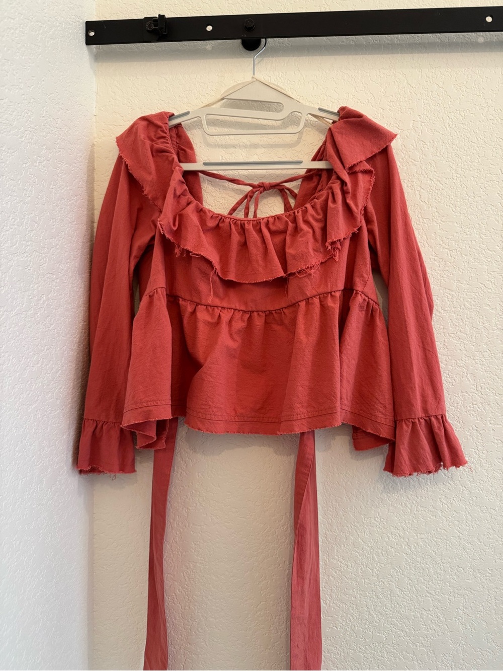 Free People Ruffle Peasant Top with Tie Back - Slightly Cropped - Sz S